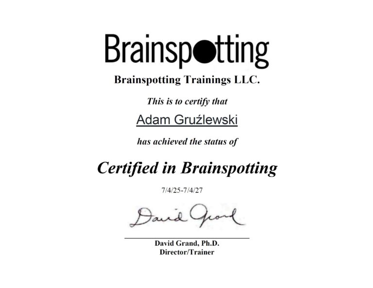 Brainspotting certyfikowany terapeuta Adam Gruźlewski