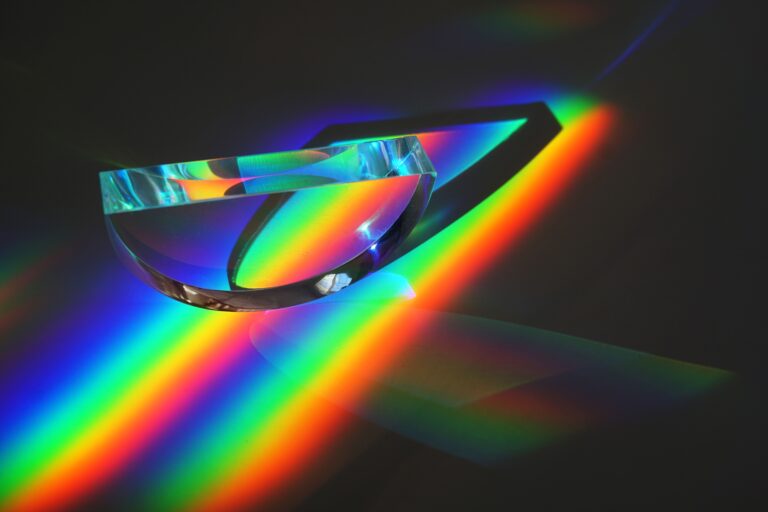Vivid display of light spectrum through a prism, showcasing vibrant colors in an abstract artistic style.